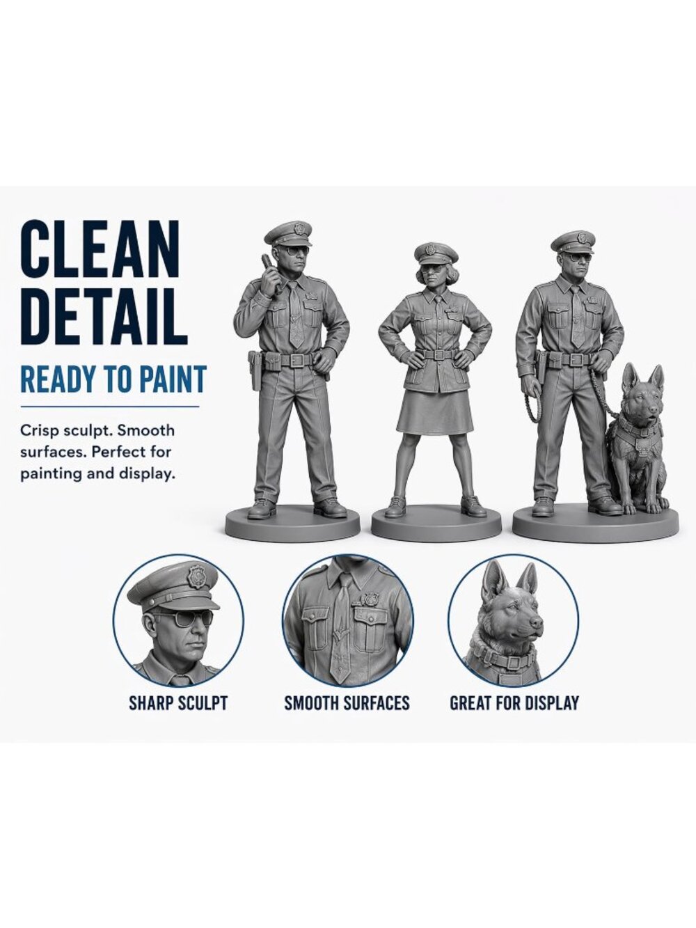 Police Figures – 8 Unpainted Resin Officers for Model Railroad & Dioramas 42mm - Picture 6 of 12